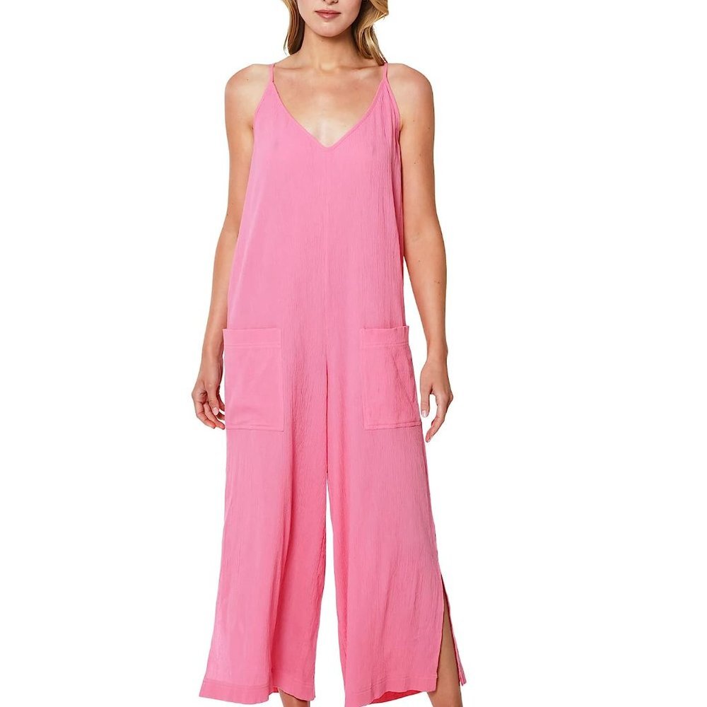 NWT Sanctuary Drawstring Back Cotton Romper Cover Up Flamingo Small S
